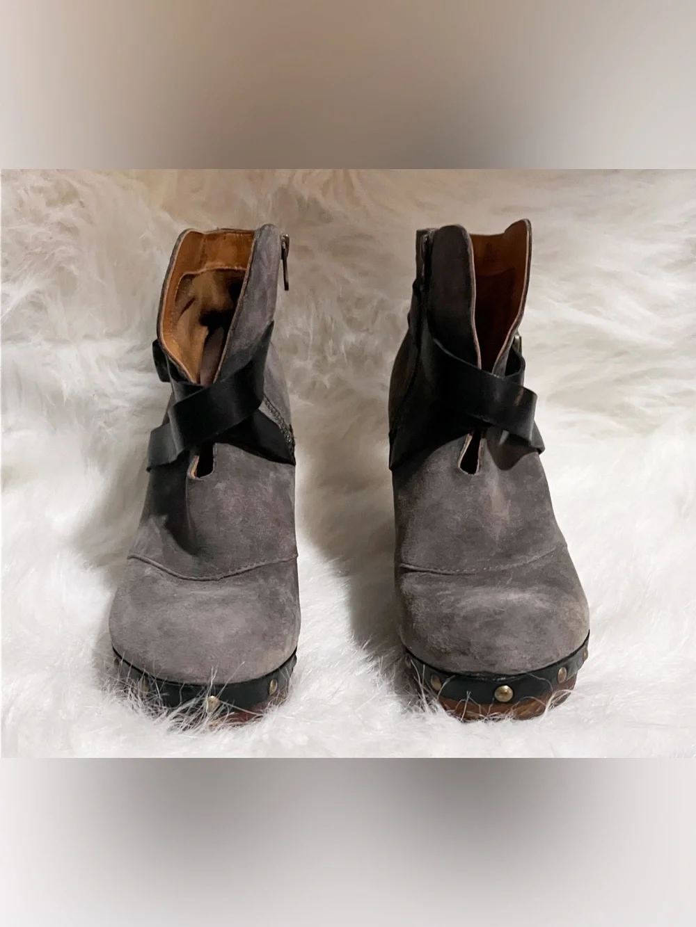 Kork Ease Razzoli Platform Suede/Leather Studded Clog Bootie Size 8.5